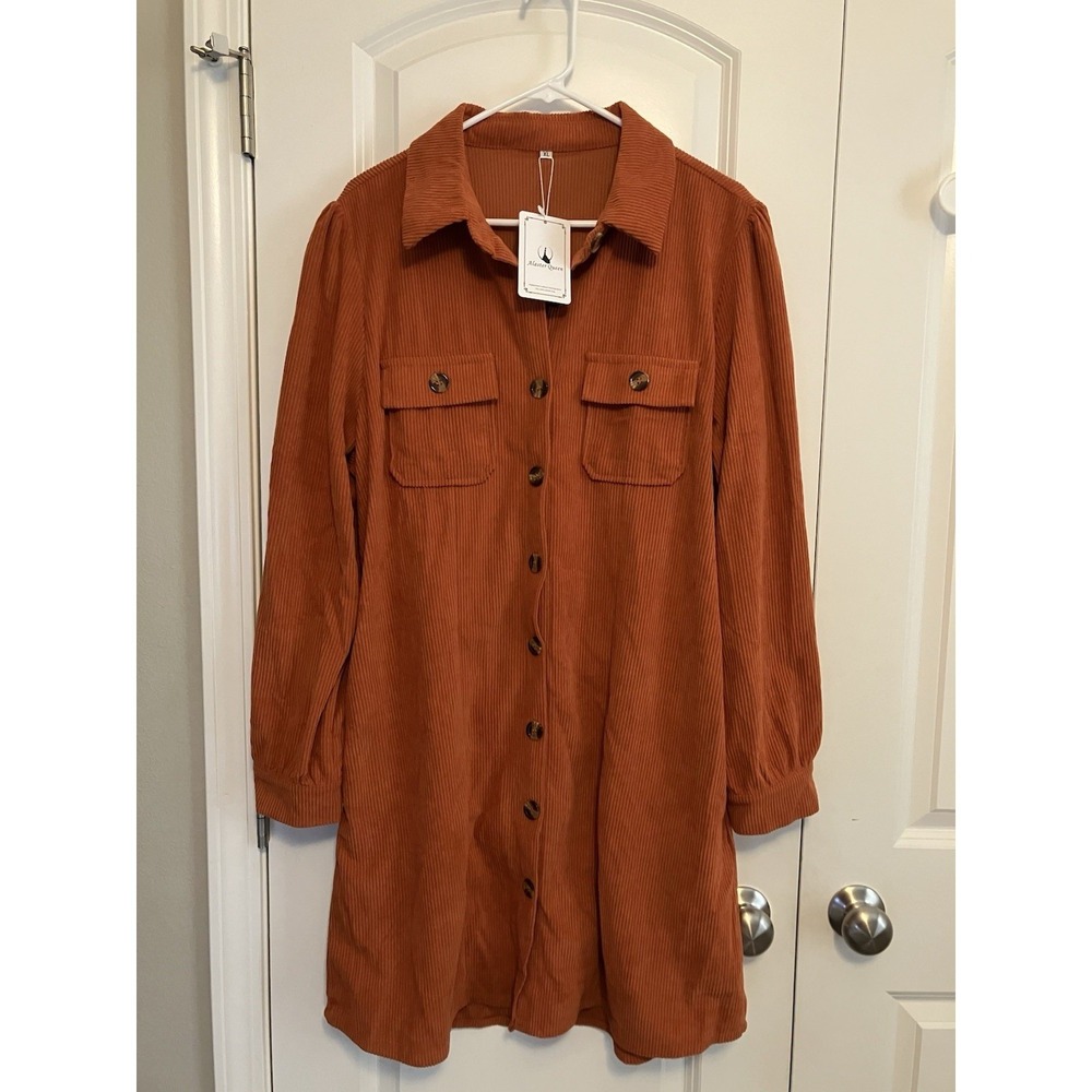 Alaster Queen Shirt Dress Women XL Orange NWOT Corduroy Bell Sleeve C1007